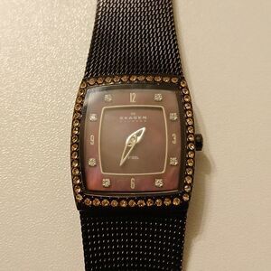 Skagen Denmark Women Dark Brown Stainless Steel Watch Japan Quartz Movt WR 3ATM
